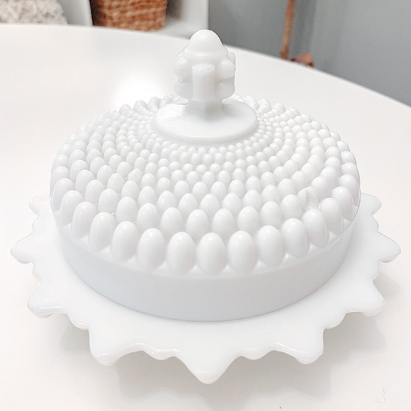 Vintage Fenton Hobnail Milk Glass Covered Candy Dish